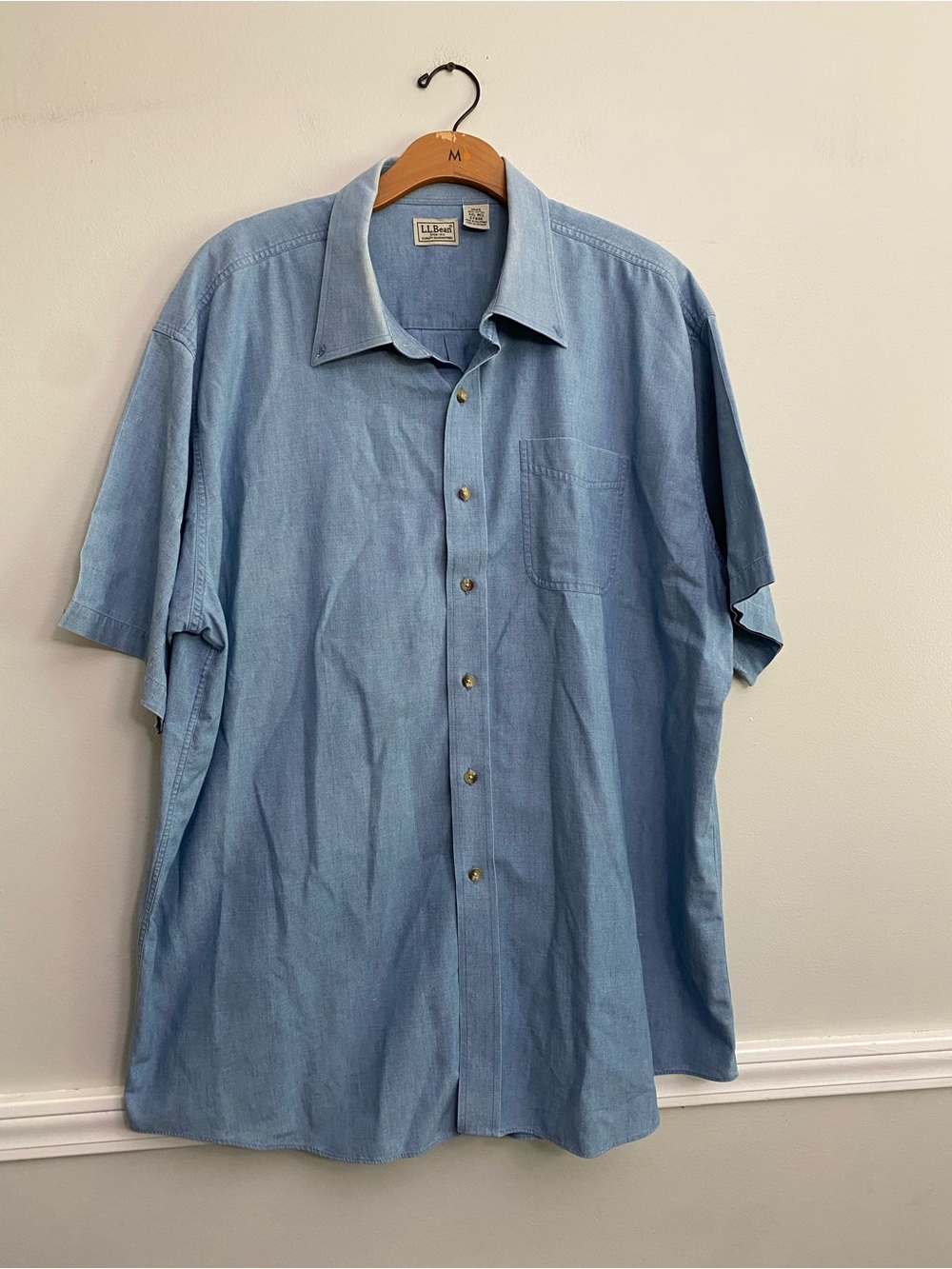 Men’s LL Bean Cotton Short Sleeve Blue Button Down - XXL